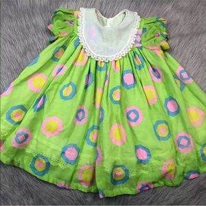 Vintage 60s CI Castro Toddler Girls Green Pink Blue Mod Dress